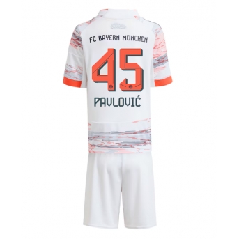 Billige Fotballdrakt Bayern Munich Aleksandar Pavlovic #45 Replika Bortedraktsett Barn 2025-26 Kortermet (med bukser)